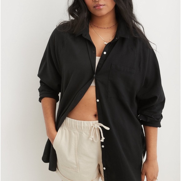 aerie Other - NWT🖤 Aerie Pool-To-Party Linen Blend Cover Up Shirt XS Black